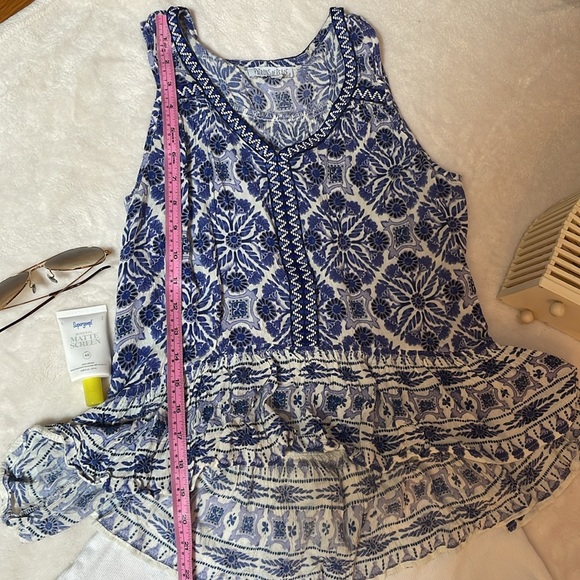 Urban Outfitters Patrons of Peace Hi Low Peplum Flowy Blue Floral Tank XS - Picture 5 of 6